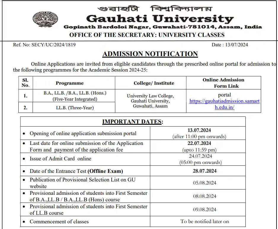 GU LLB Resut 2024 Date