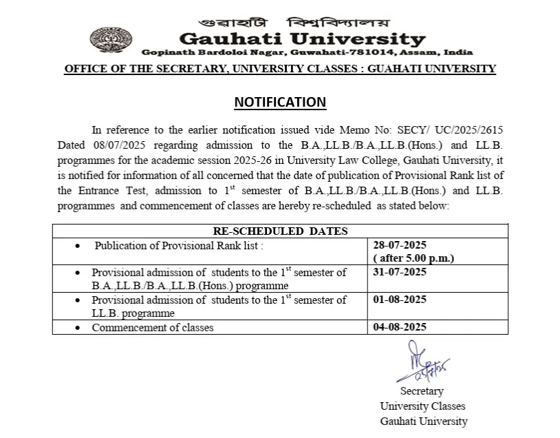 GU LLB Resut 2025 Date